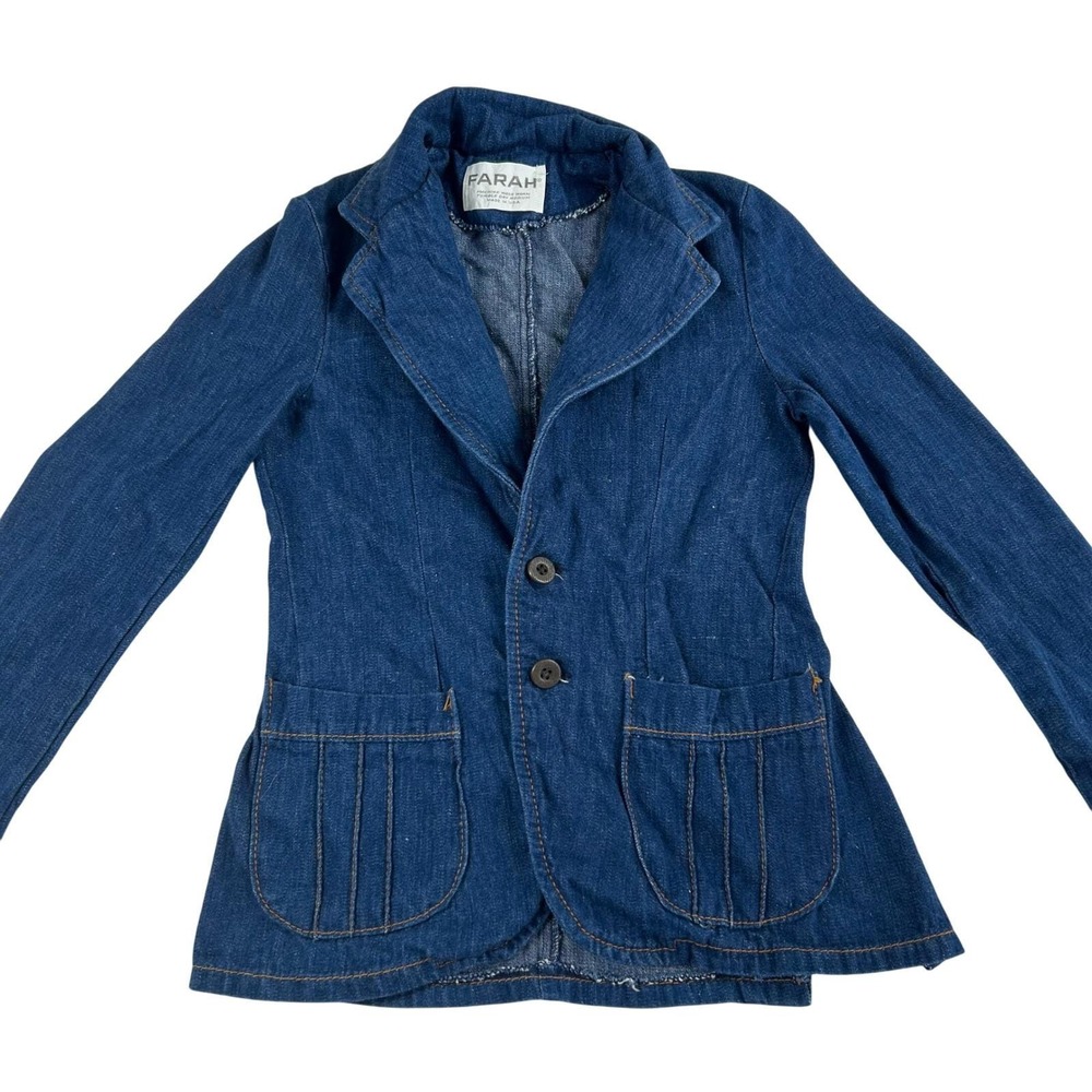 Vtg 70s FARAH Girls 14/16 Denim Jacket Dark Wash Western